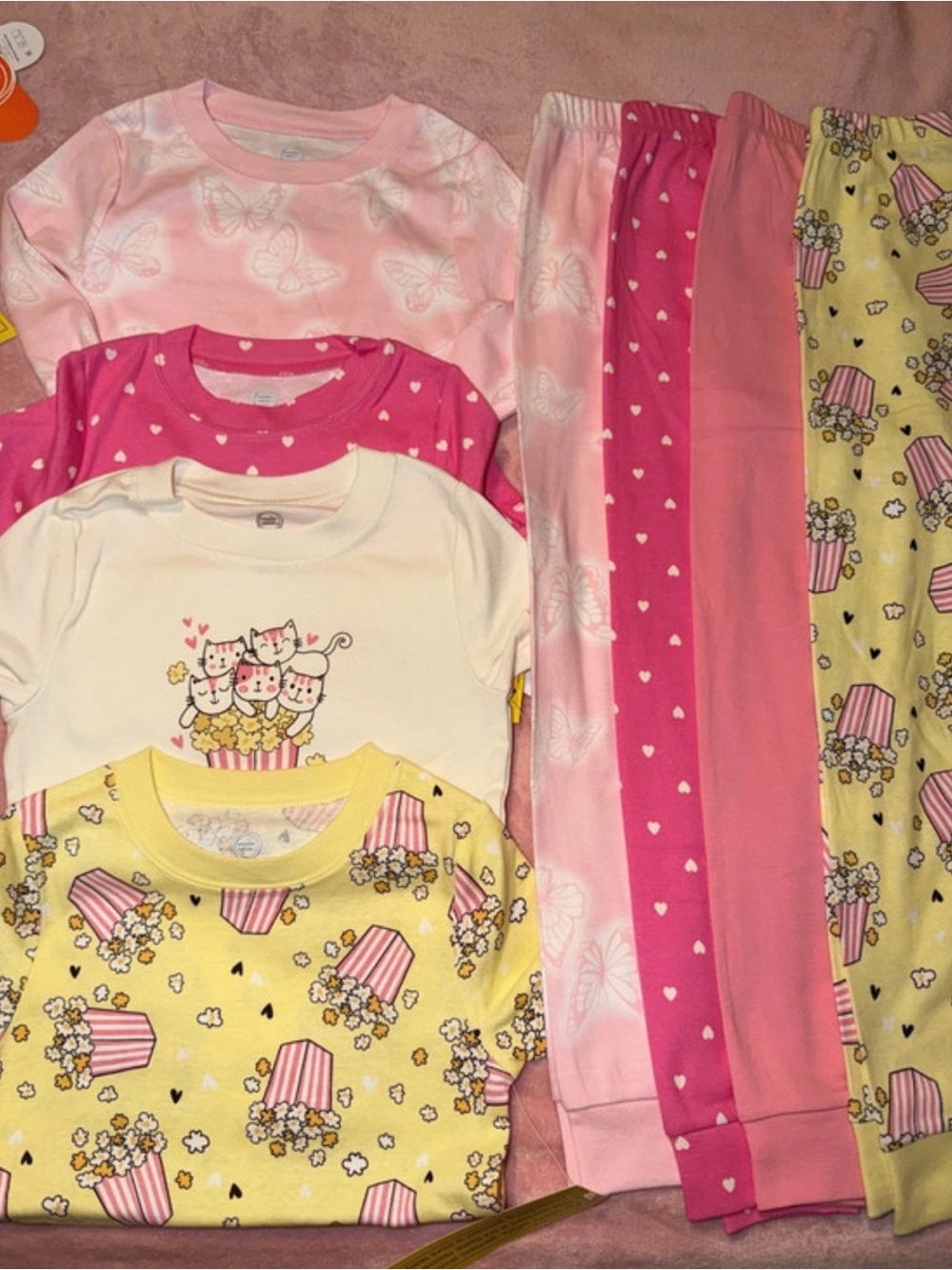 wonder nation Girls 8 Piece Pajama Set - Pink, Yellow, Cream
